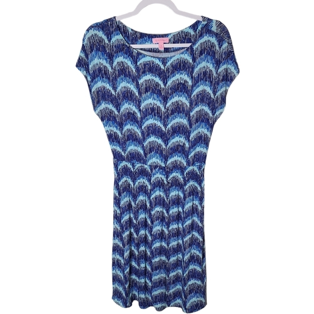Lilly‎ Pulitzer Blue Wave smocked waist short sleeve rayon mini dress size XS
